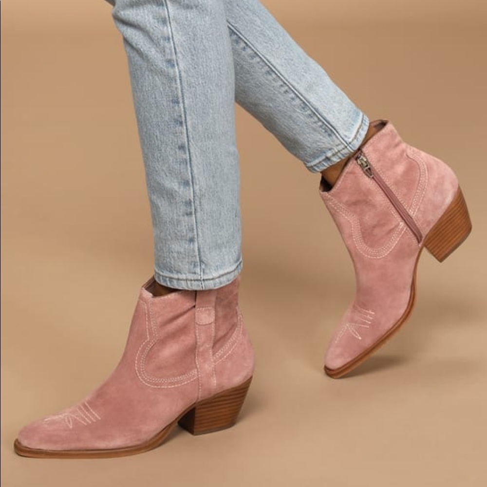 Dolce Vita Pink Suede Ankle Booties